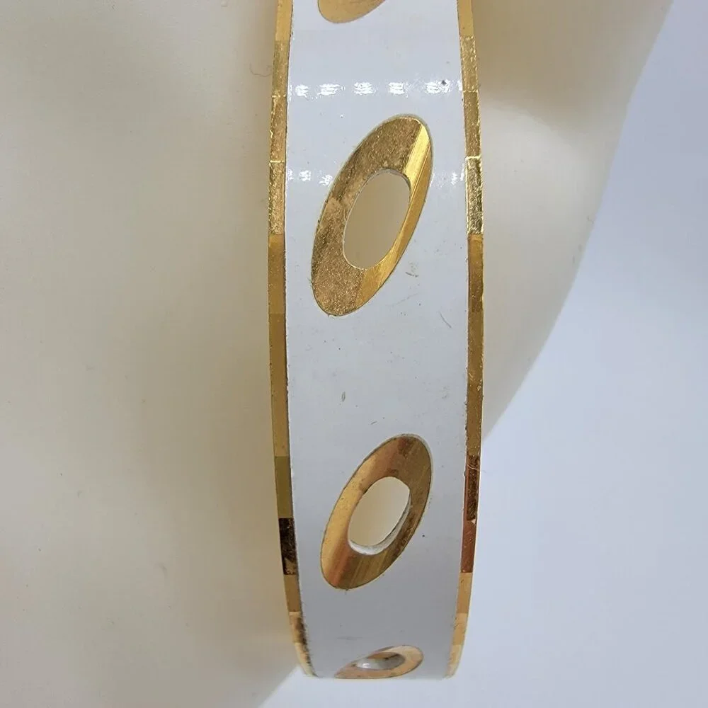 Trifari‎ Signed White And Gold Metal Enameled Bangle Bracelet